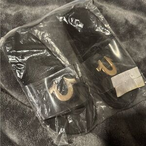 True Religion Black and Gold Women's Slippers